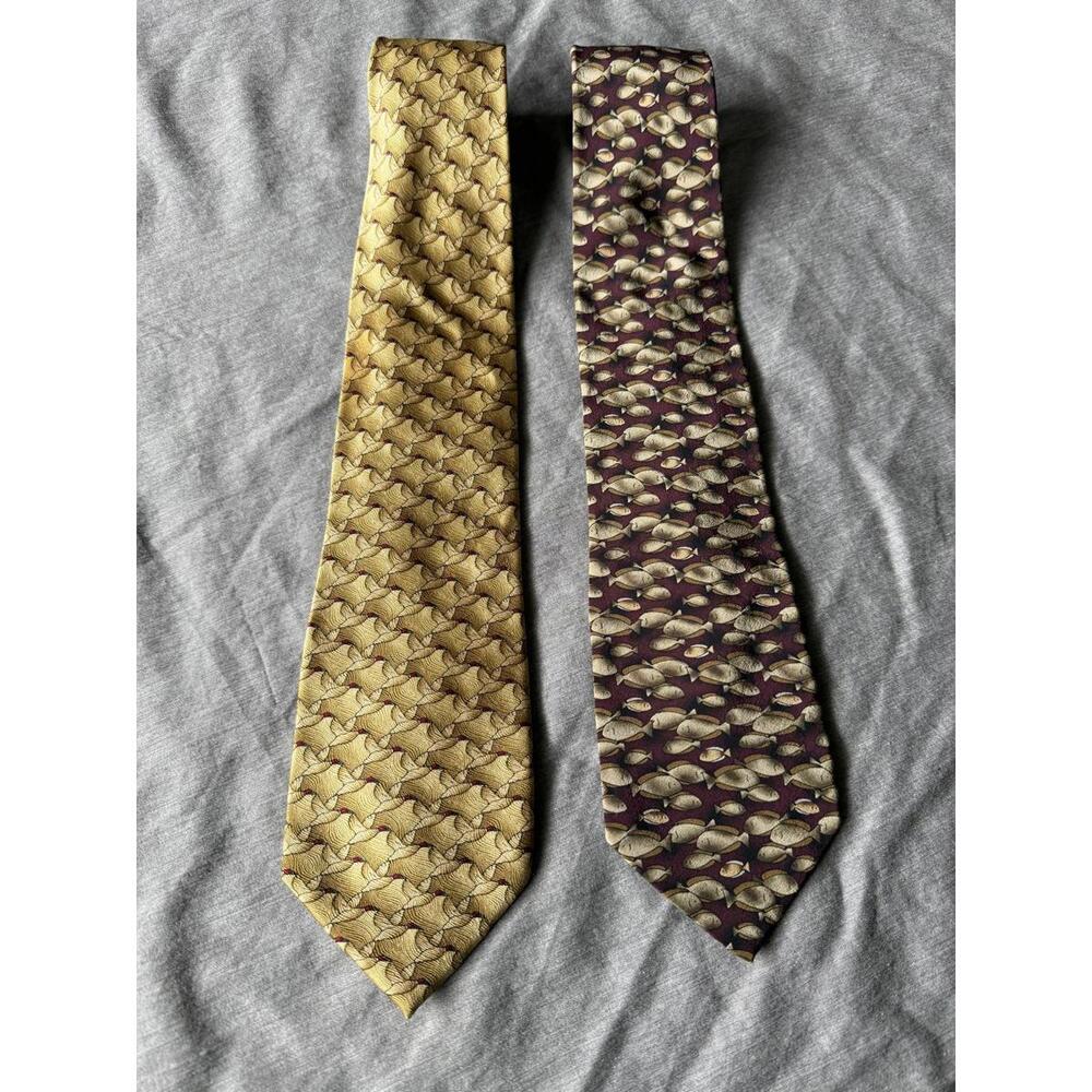 Ties To Nature Fish & Mallard Neckties 100% Silk 3.75" x 58.5"